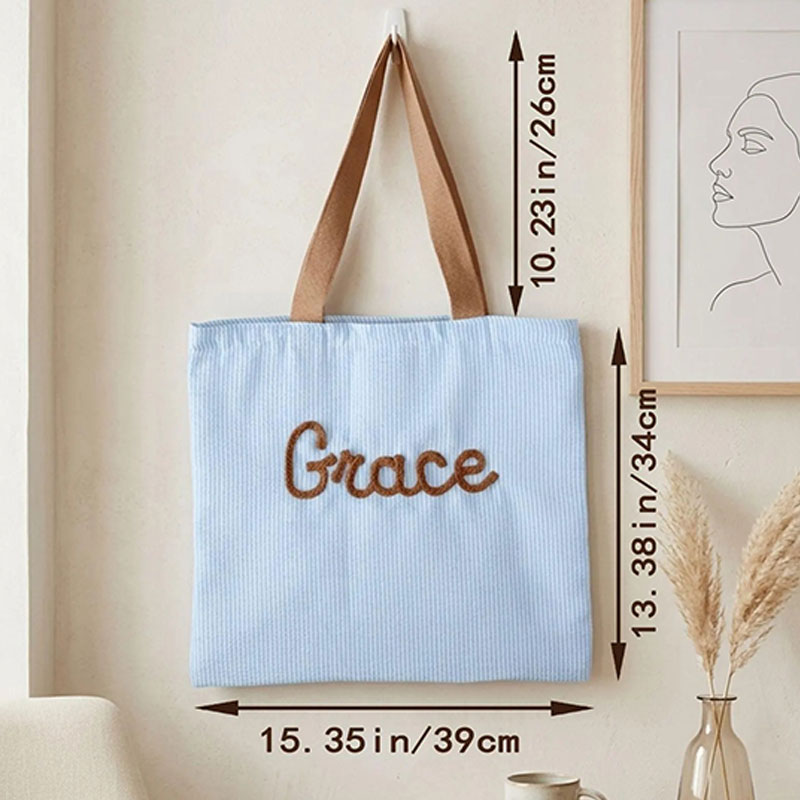 Personalized Monogrammed Seersucker Teacher Tote Bag