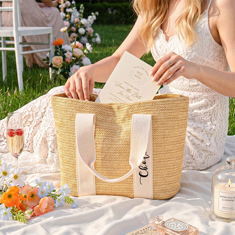 Personalized Bohemian Style Straw Beach Tote Bag