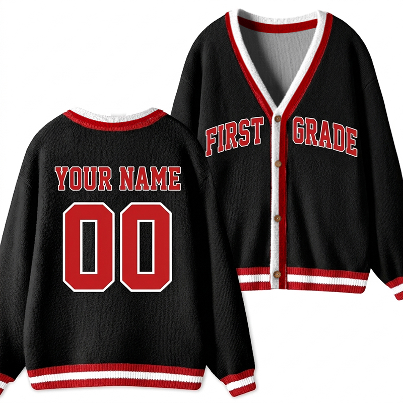 Personalized Grade Name Number V‑Neck Striped Button Teacher Ugly Cardigan Sweaters