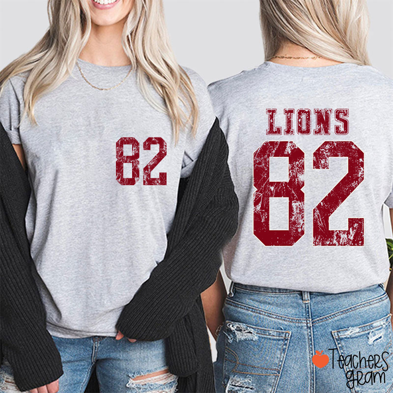 Personalized Mascot Number Faded Texture Sport Graphic Teacher Two Sided T‑Shirt