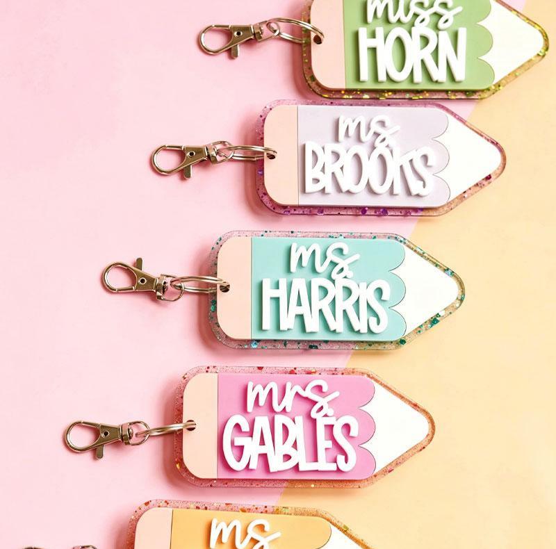 Personalized Pencil Shaped Teacher Keychain