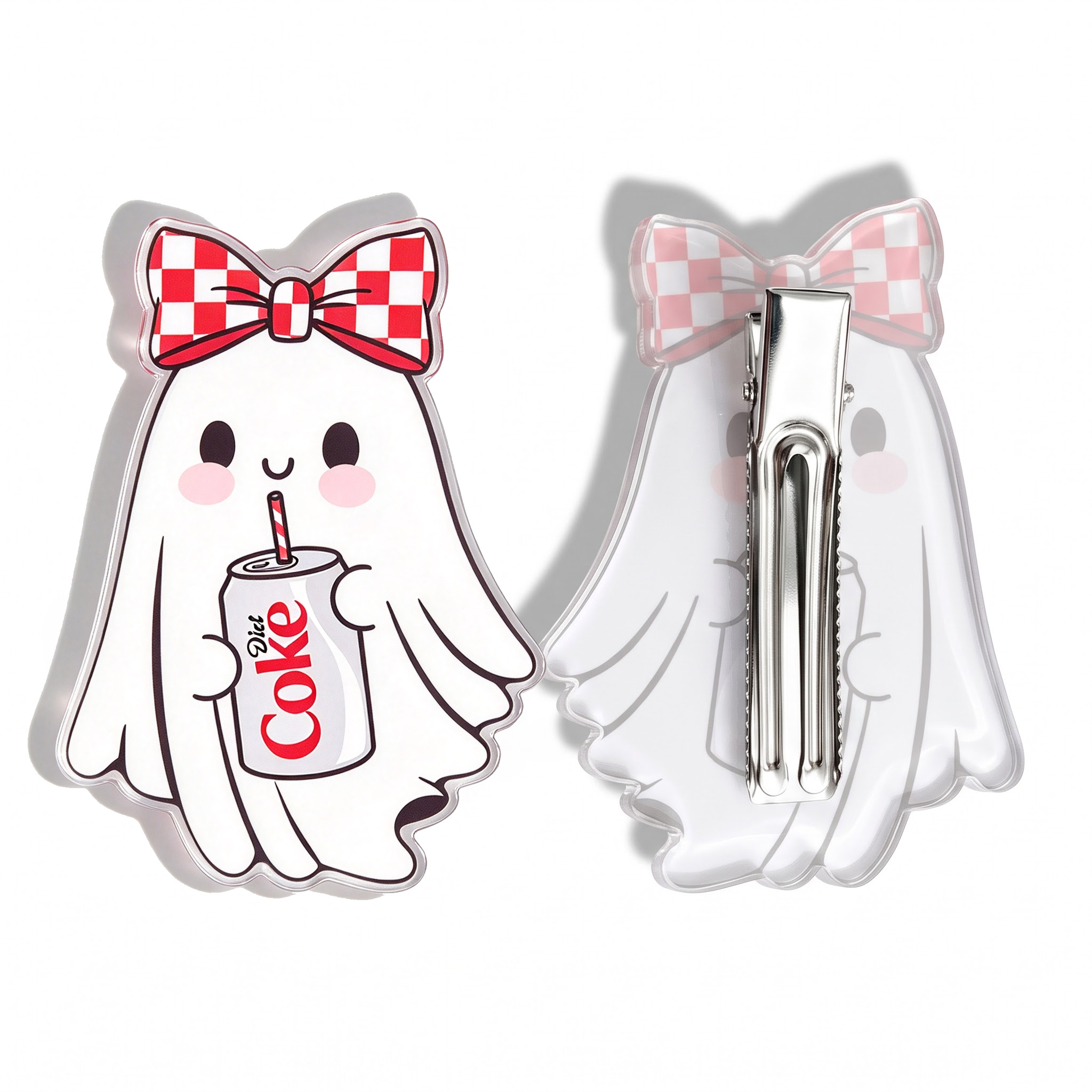 Cute Ghost With A Bow Drinking Soda Duckbill Hair Clips