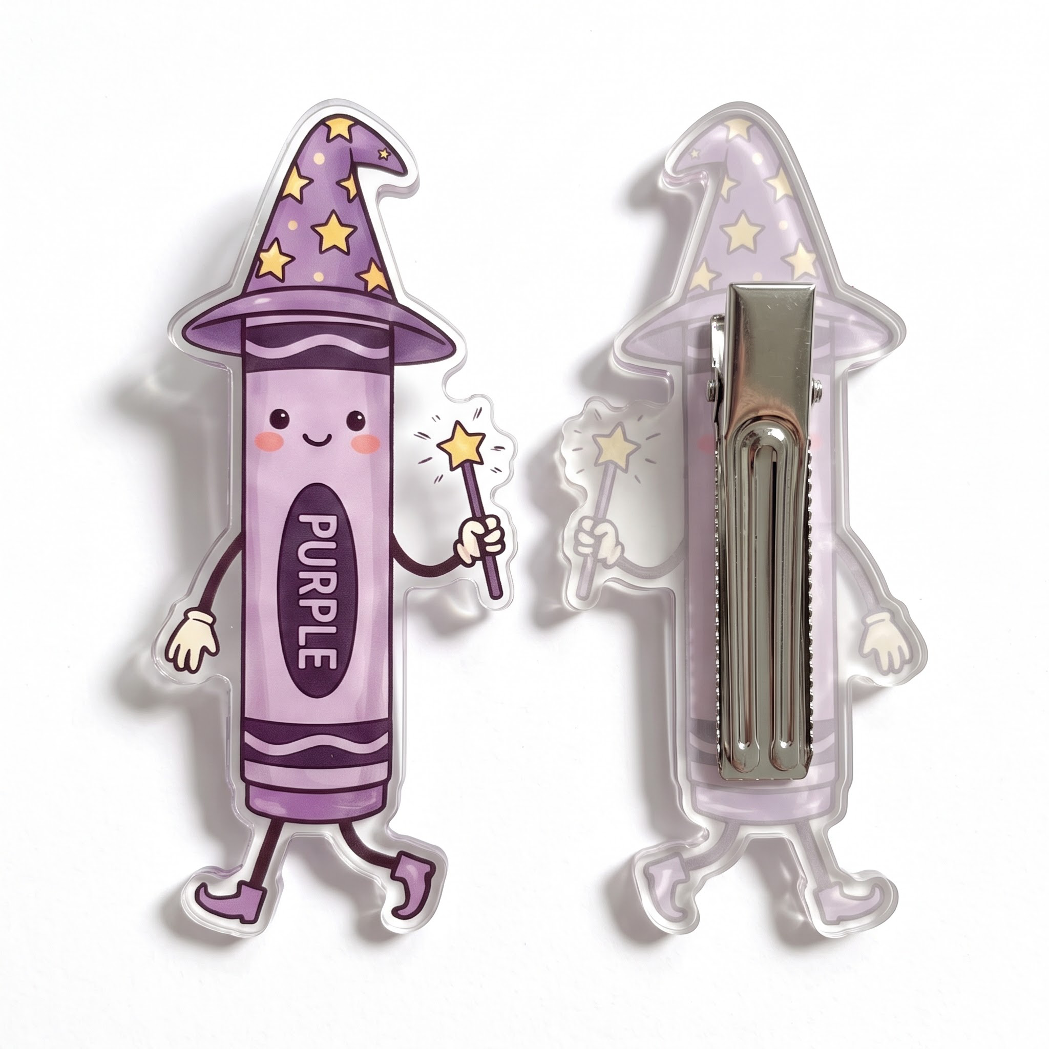 Cute Wizard Crayon With Magic Wand Teacher Acrylic Duckbill Hair Clips