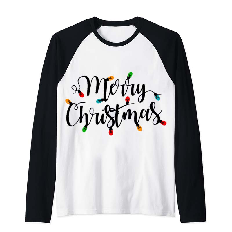 Merry Christmas Light Teacher Raglan Long Sleeve T-Shirt