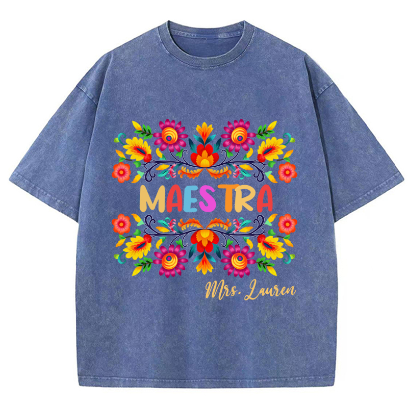 Personalized Name Maestra Teacher Washed T-Shirt