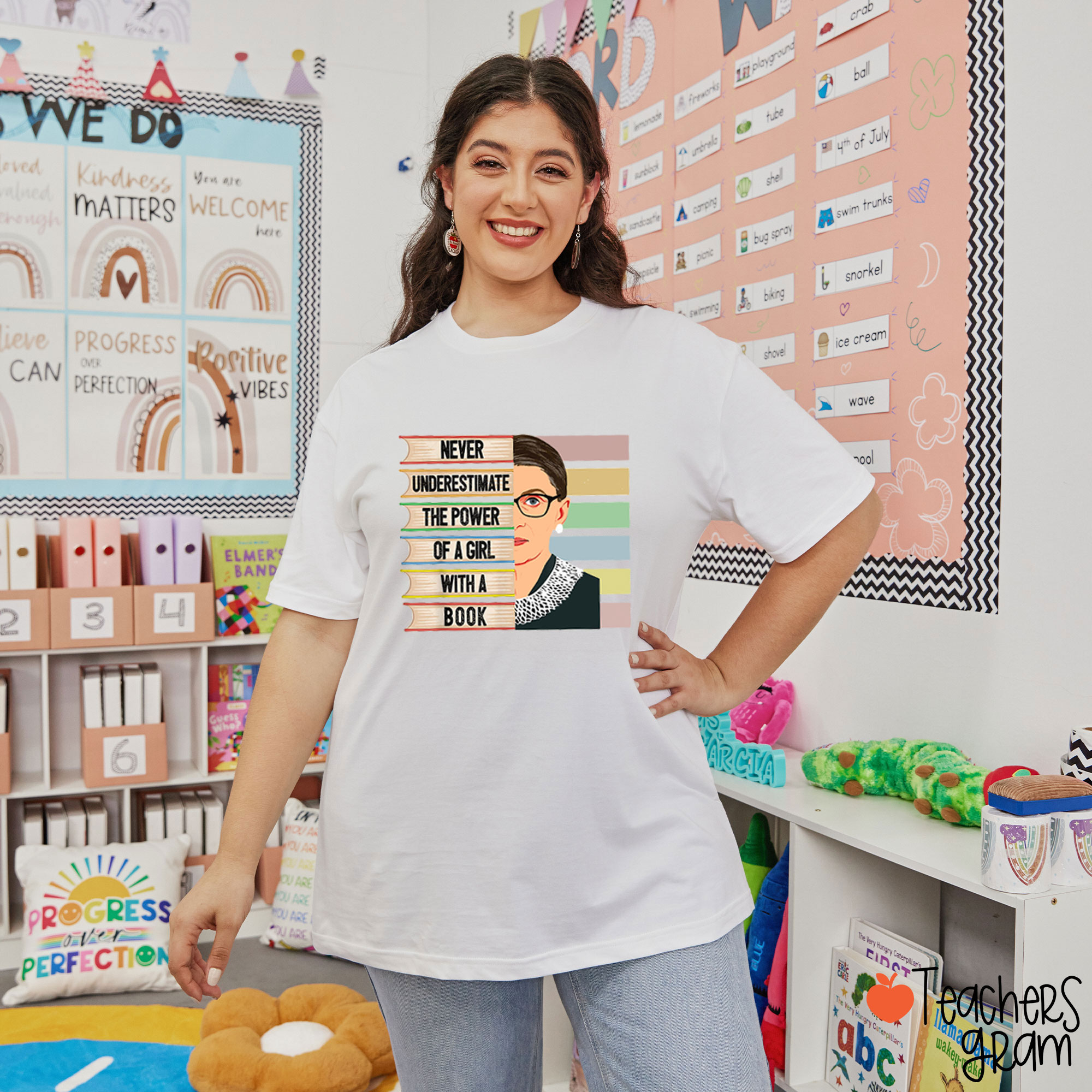 Never Underestimate The Power Of A Girl With A Book Teacher T-Shirt