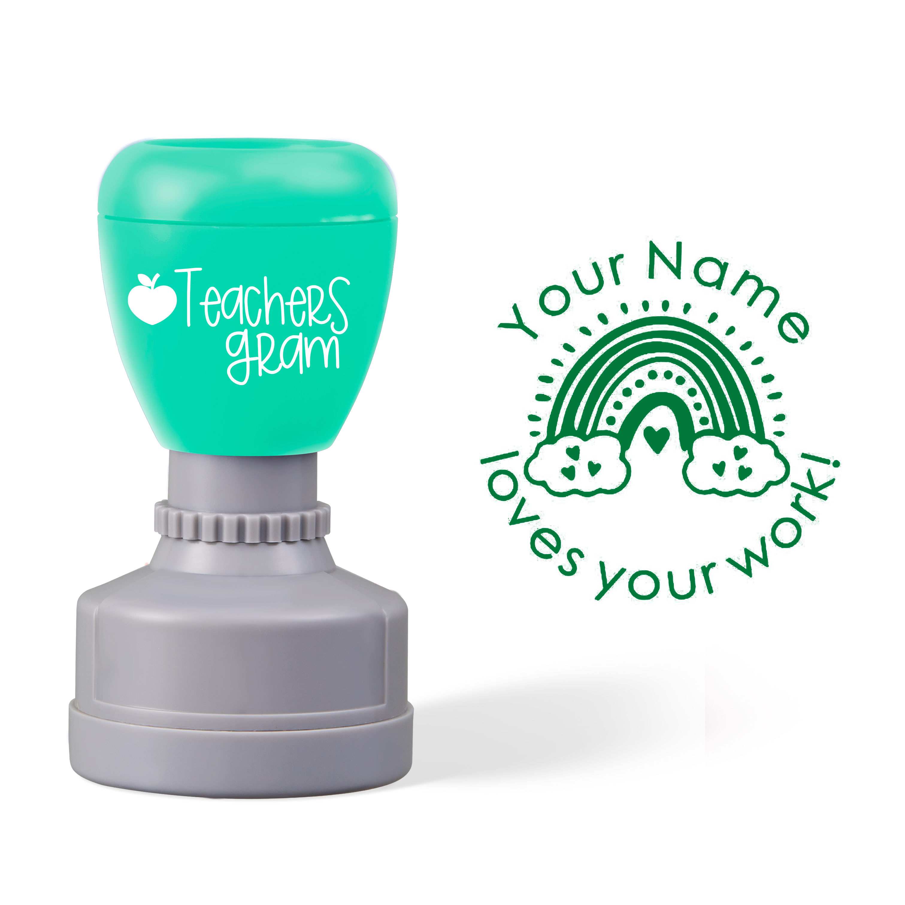 Personalized Name Loves Your Work Teacher Stamp