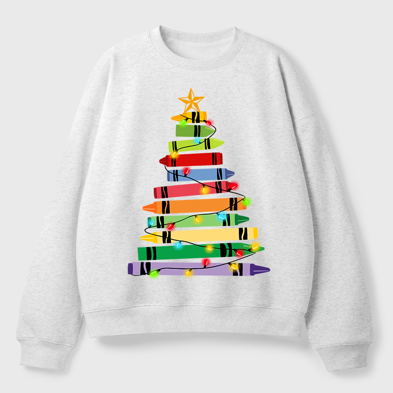 Crayons Tree Colored Ligths Teacher Fleece Sweatshirt