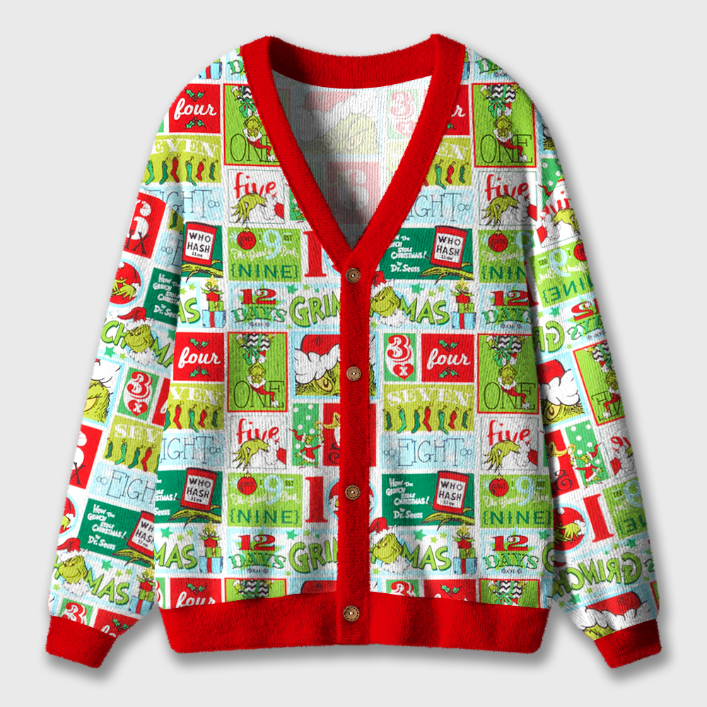 Green Mean Guy Christmas Teacher Ugly Cardigan Sweaters