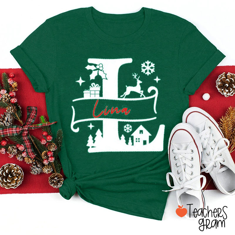 Personalized Name Christmas Element Icons Teacher T-Shirt