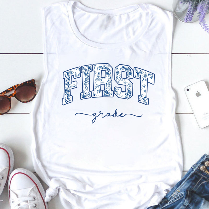 Personalized Grade Blue And White Porcelain Teacher Tank Top