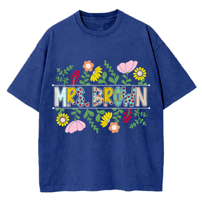 Personalized A Cluster Of Blooming Flowers Teacher Washed T-Shirt