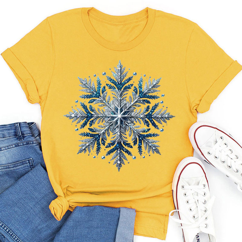 Shining Blue Snowflakes Winter Vibes Teacher T-Shirt