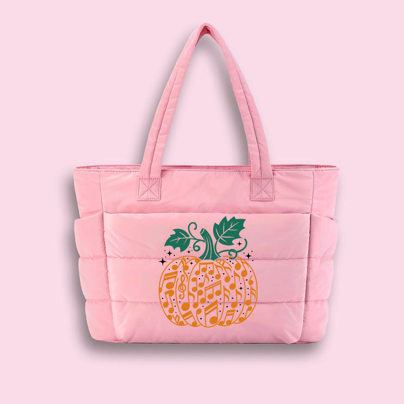 Music Note Pumpkin Teacher Puffy Tote Bag