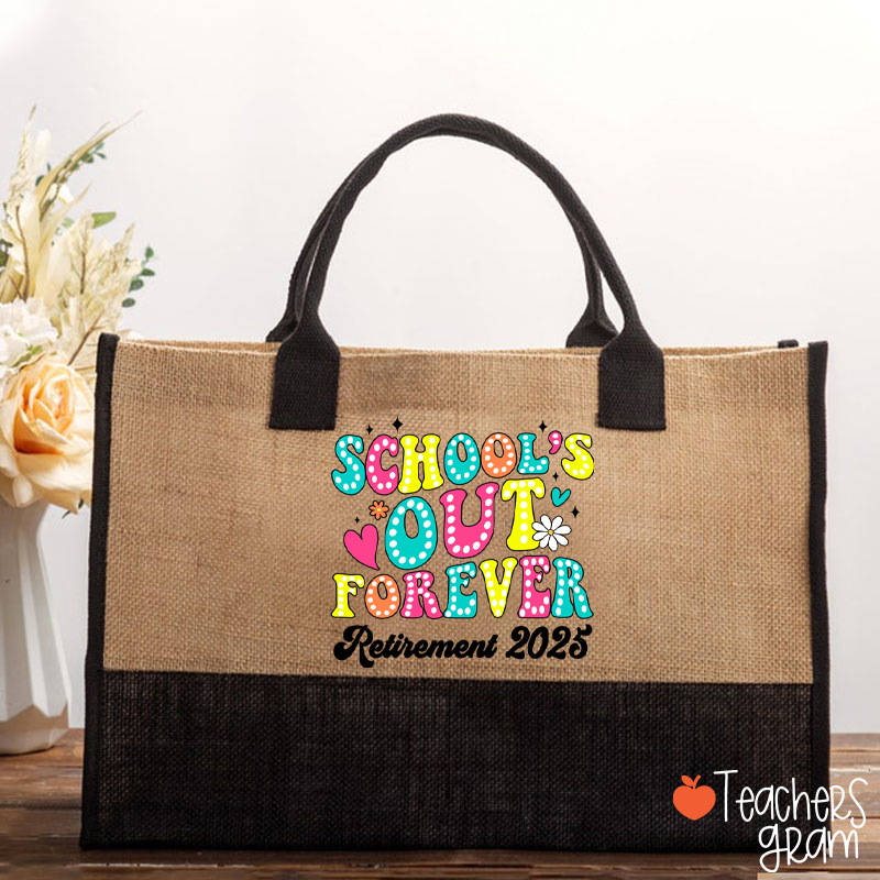 Personalized School's Out Forever Retirement Teacher Cotton Tote Bag