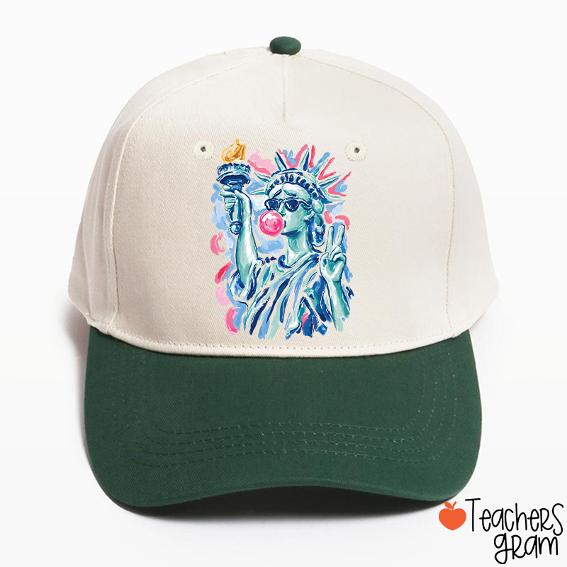 Preppy Statue Of Liberty Blowing Bubble Teacher Baseball Cap