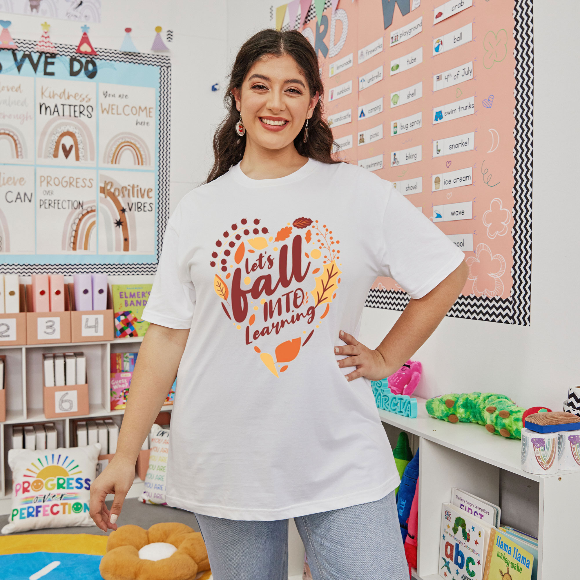 Let's Fall Into Learning Autumn Heart Teacher T-Shirt