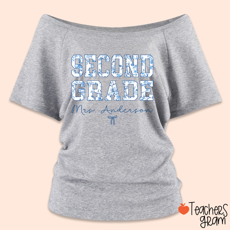 Personalized Name And Grade Trendy Teacher Off Shoulder Shirt