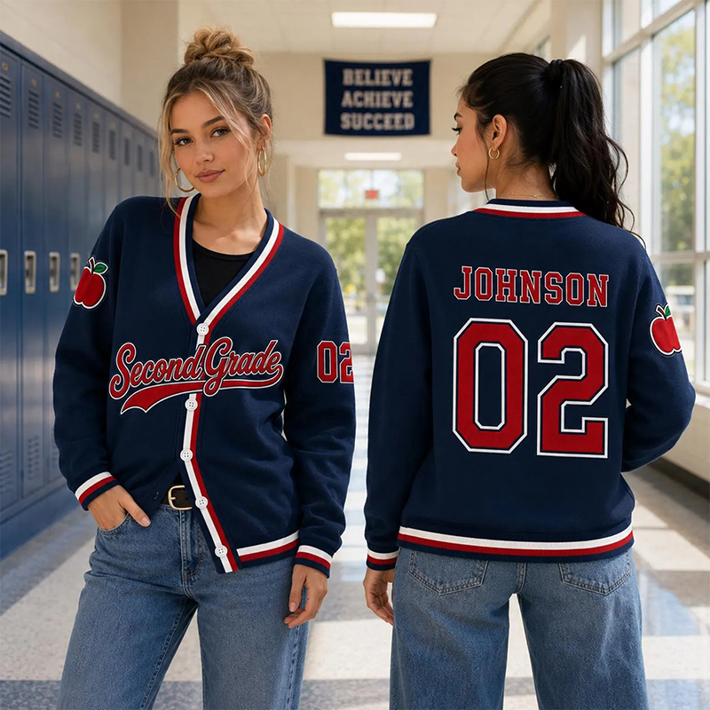 Personalized Grade Name Number Apple Teacher Ugly Cardigan Sweaters