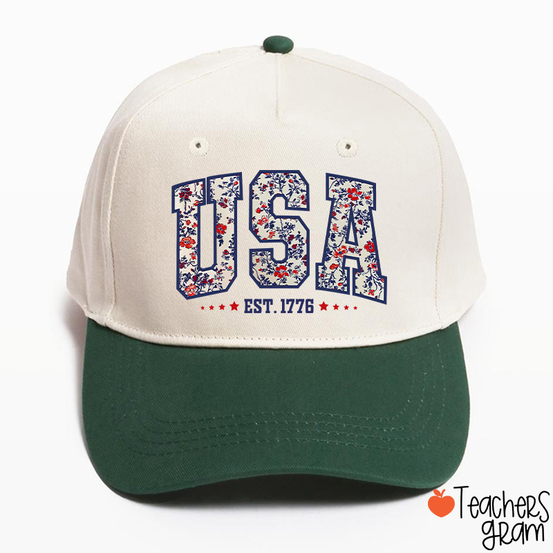 Retro Floral USA Teacher Baseball Cap