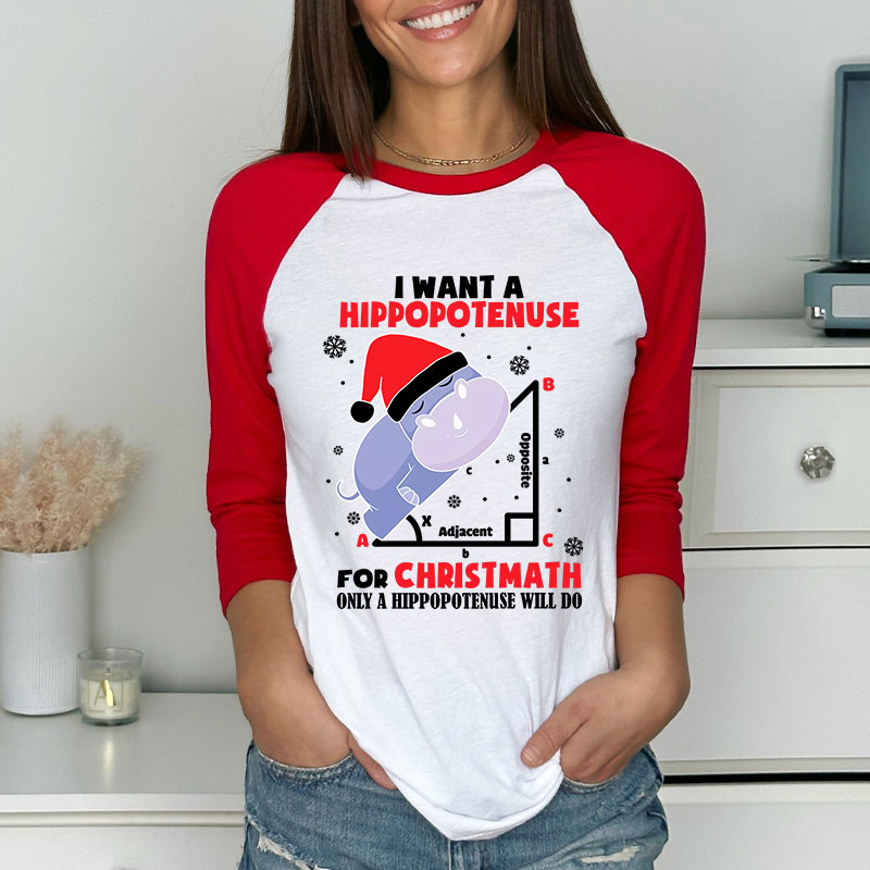 I Want A Hippopotenuse For Christmas Teacher Raglan Long Sleeve T-Shirt