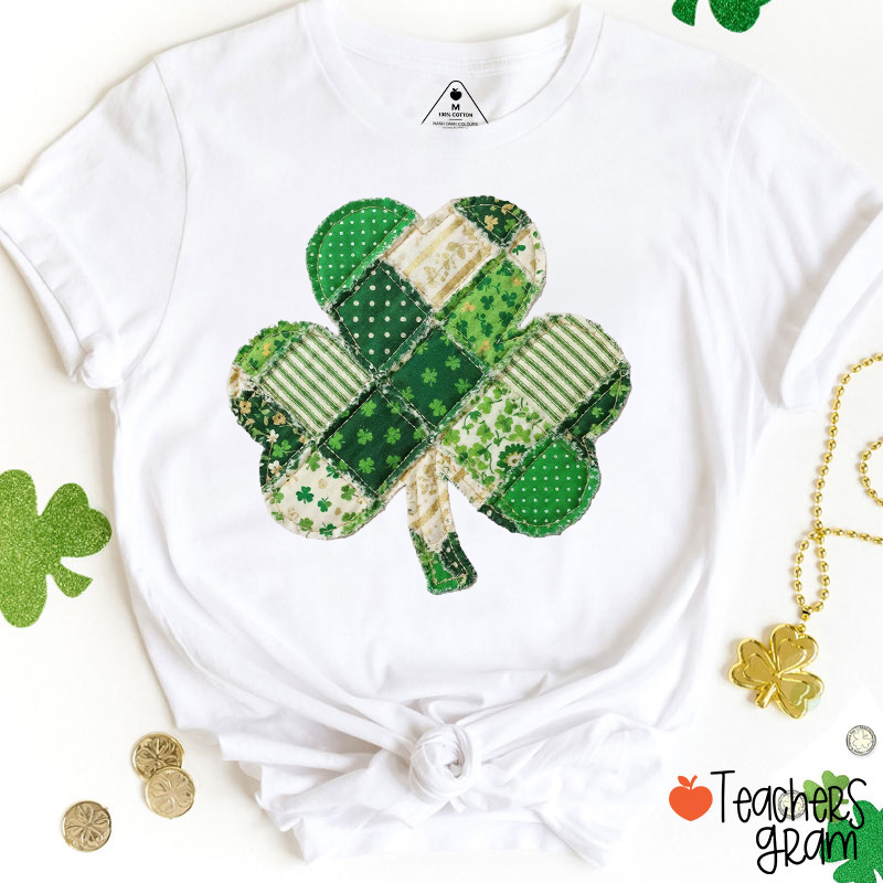 Faux Patchwork Clover Teacher T-Shirt