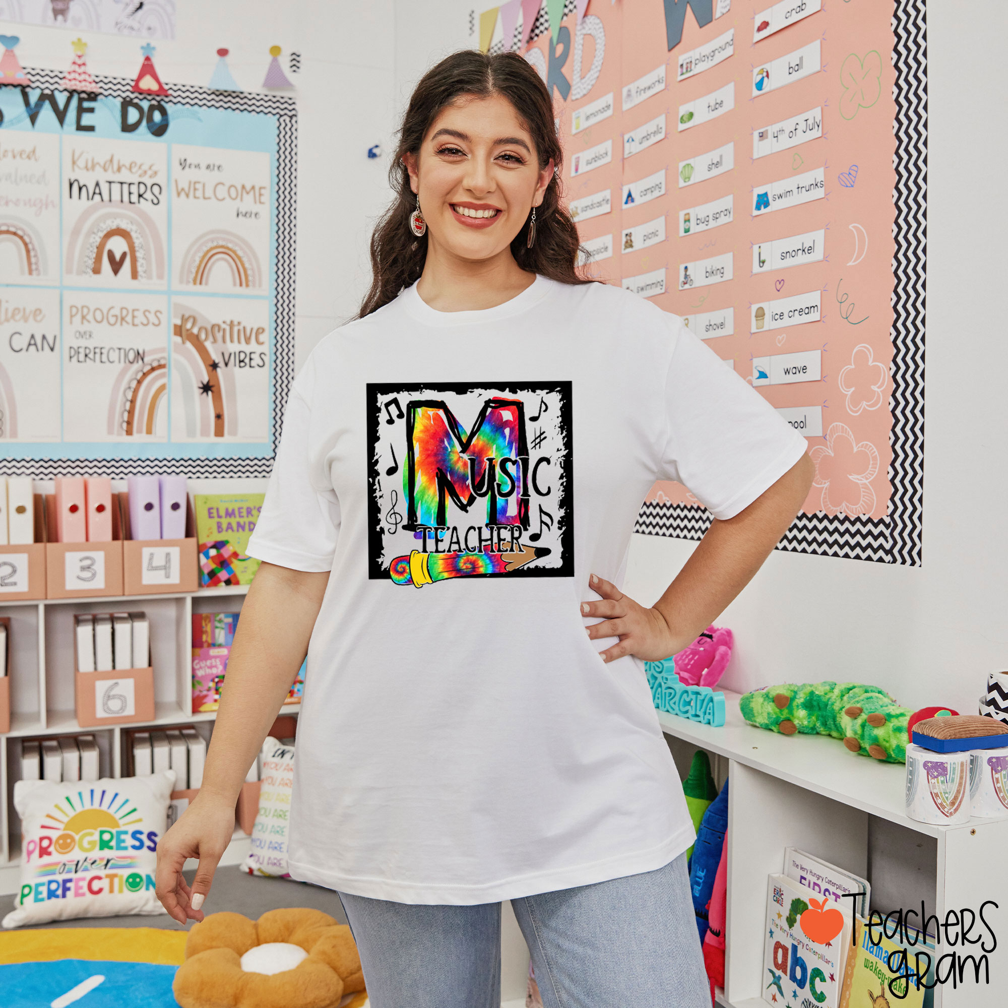Tie Dye Style Letter Music Teacher T-Shirt