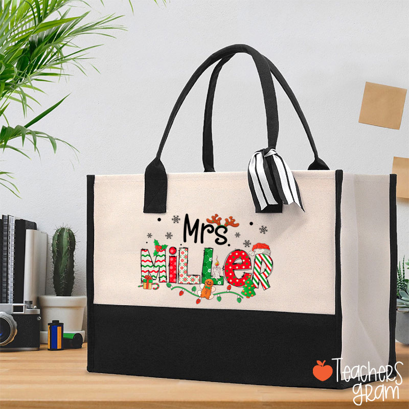 Personalized Teacher Name Christmas Teacher Cotton Tote Bag