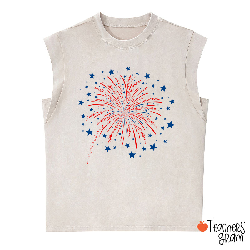 4th Of July Firework Teacher Washed Tank Top