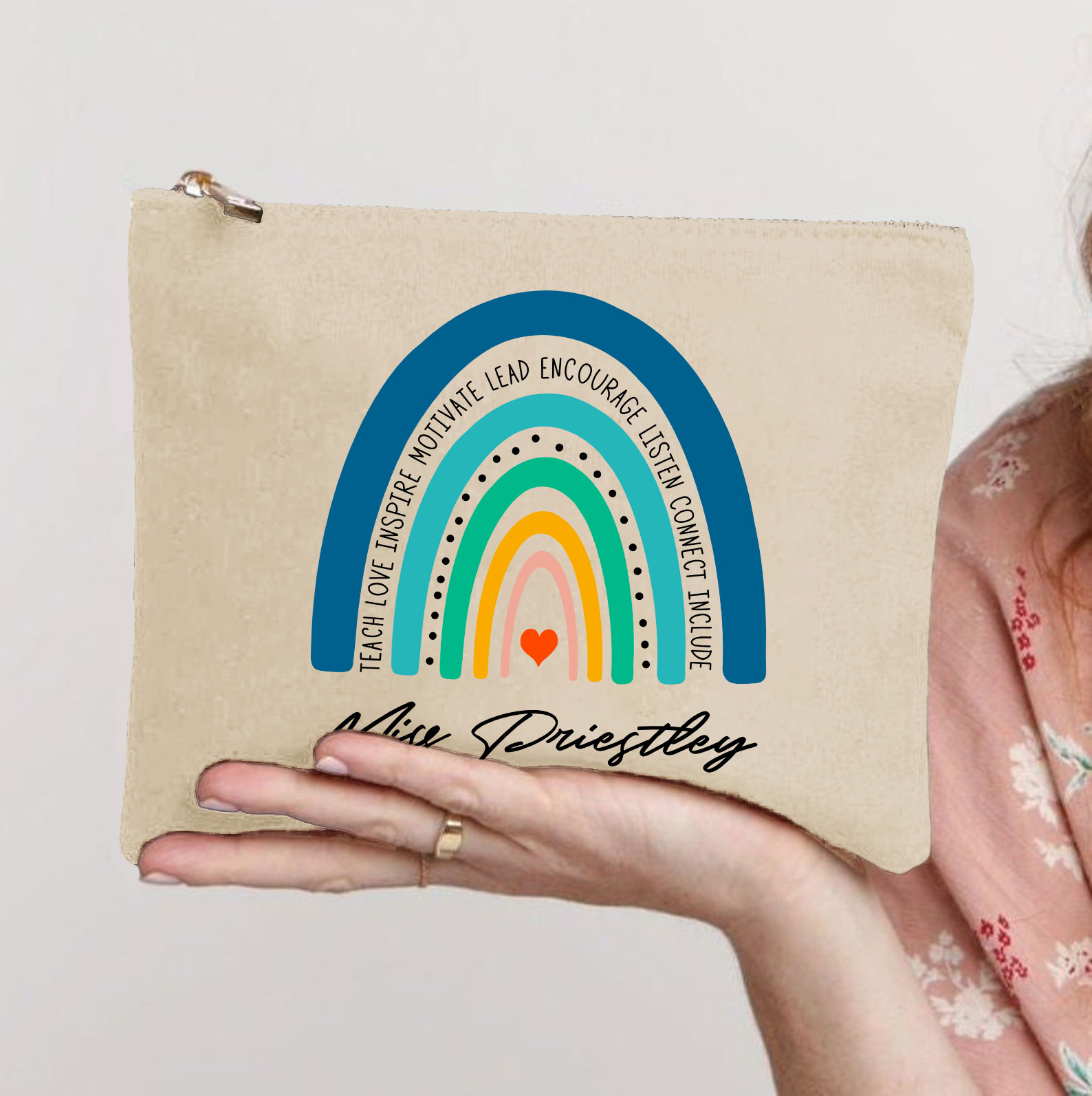 Personalized Teach Love Inspire Motivate Teacher Makeup Bag