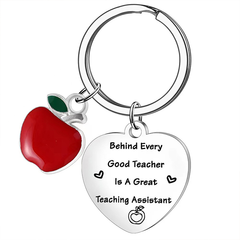 Apple Heart Shaped Stainless Steel Teacher Keychain