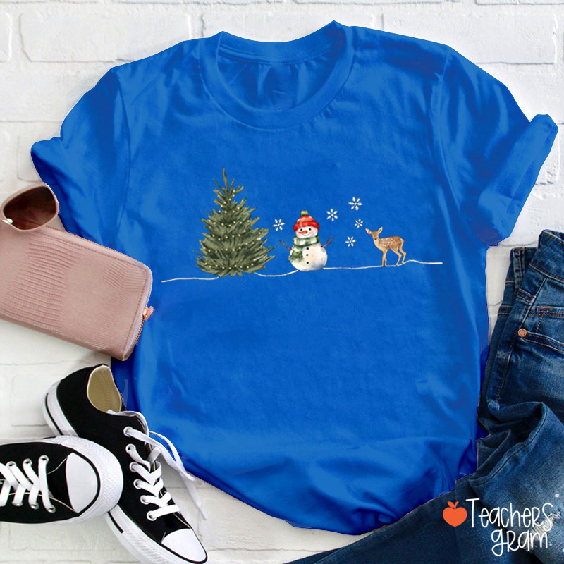 Christmas Tree Snowman Deer Teacher T-Shirt