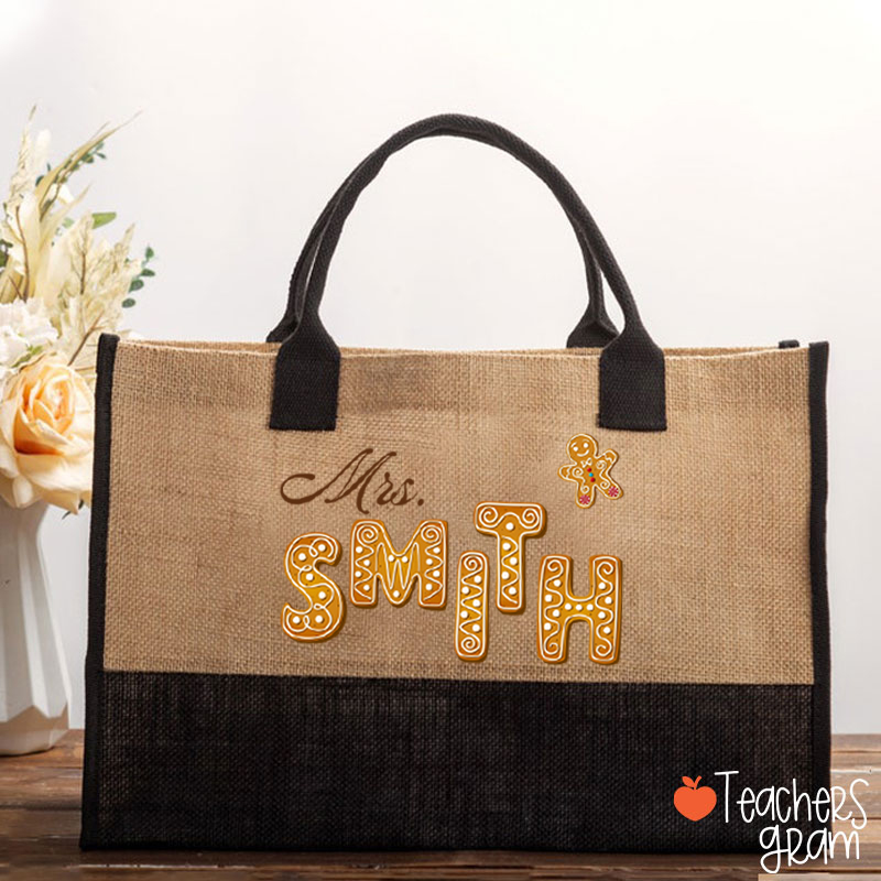 Personalized Name Gingerbread Teacher Cotton Tote Bag