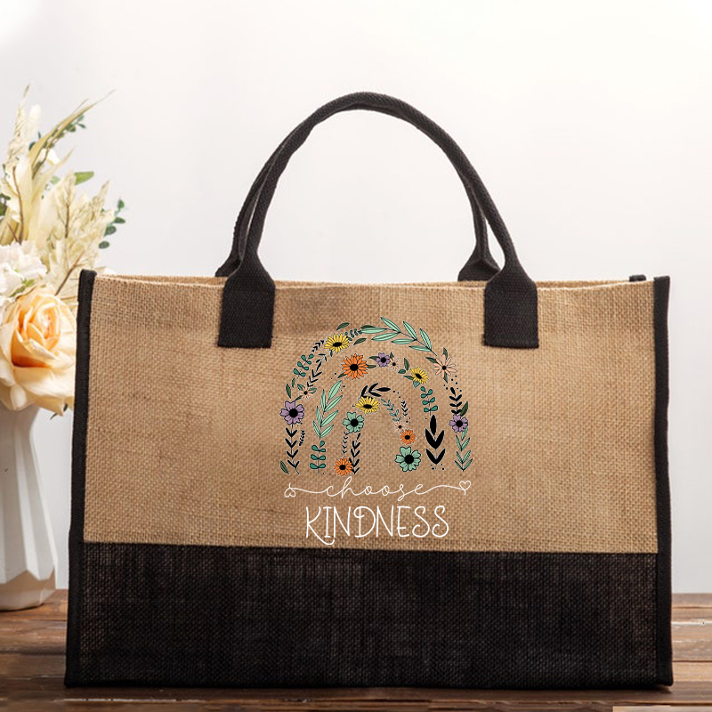 Flower Rainbow Choose Kindness Teacher Cotton Tote Bag