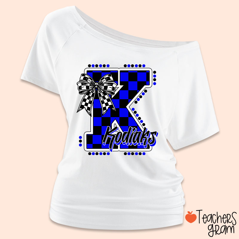 Personalized Mascot Checkered Print Teacher Off Shoulder Shirt