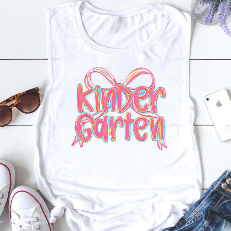 Personalized Grade Pink Bow Teacher Tank Top