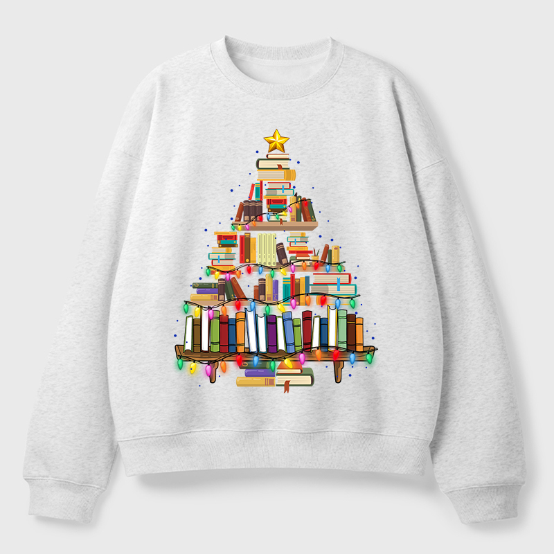 Book Christmas Tree Teacher Fleece Sweatshirt