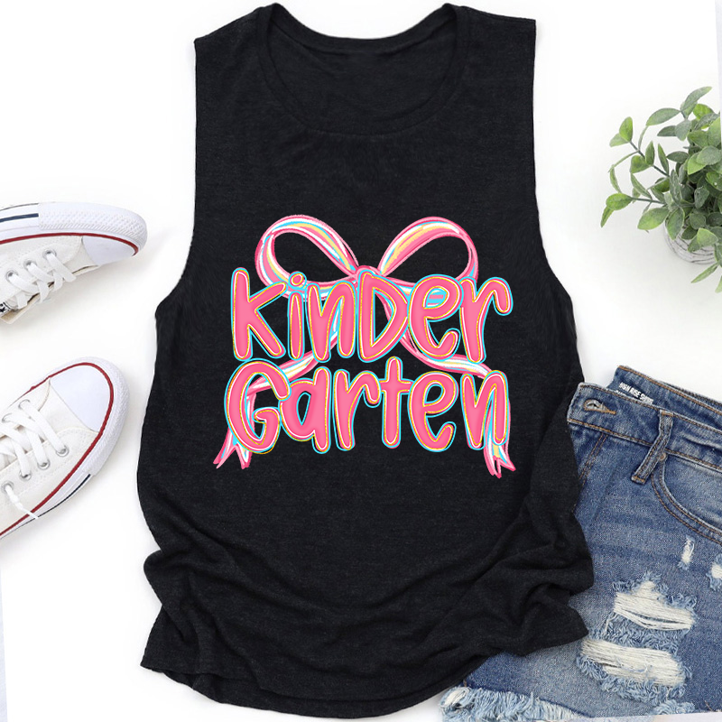 Personalized Grade Pink Bow Teacher Tank Top