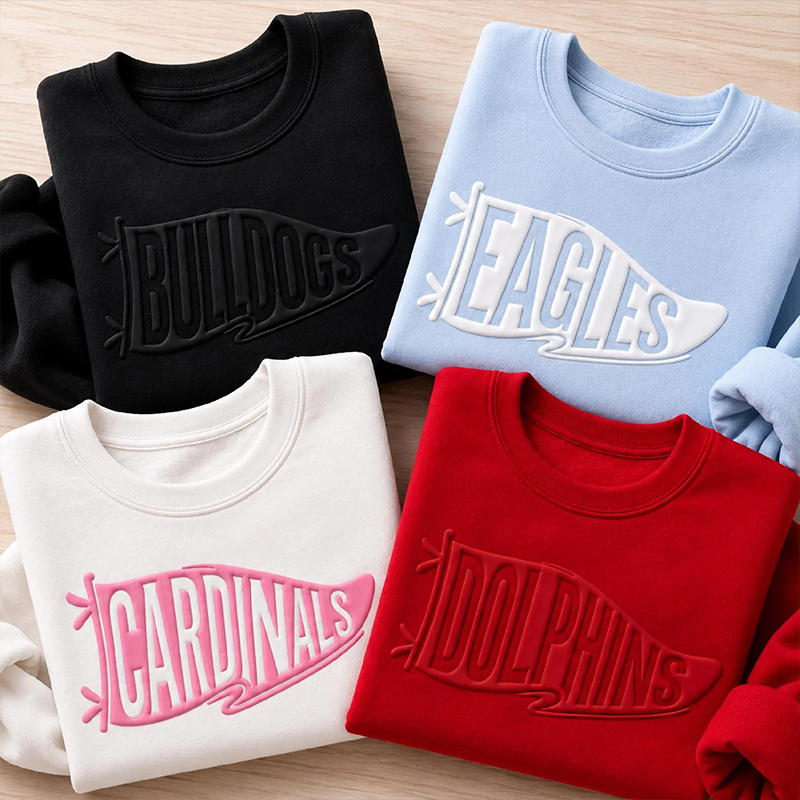 Personalized Mascot Sport Puff Printed Pennant Banner Teacher Sweatshirt