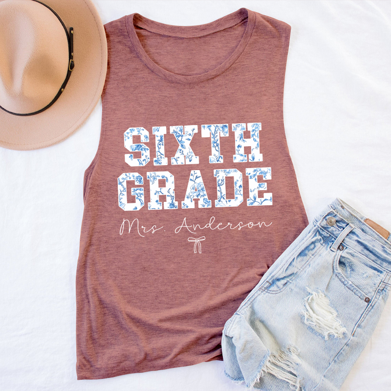 Personalized Name And Grade Trendy Teacher Tank Top