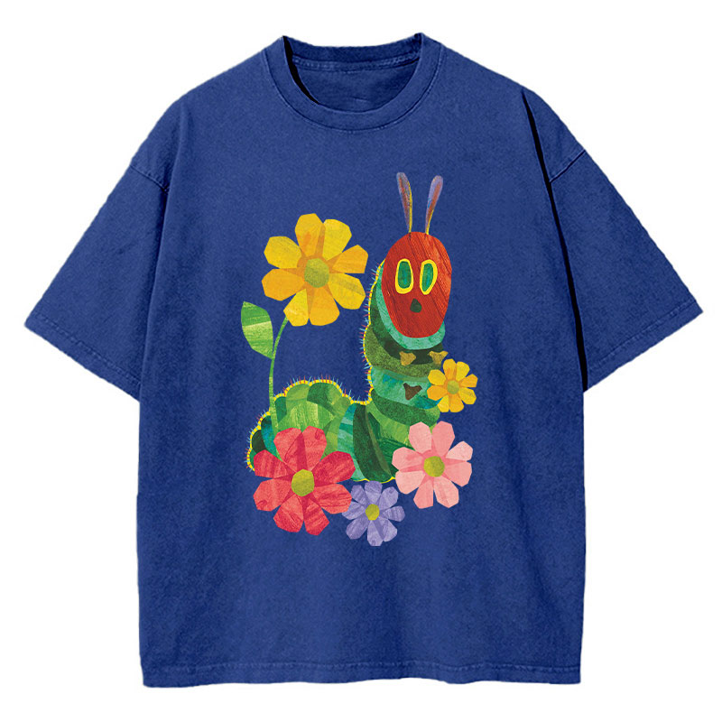 Flowers And The Very Hungry Caterpillar Teacher Washed T-Shirt