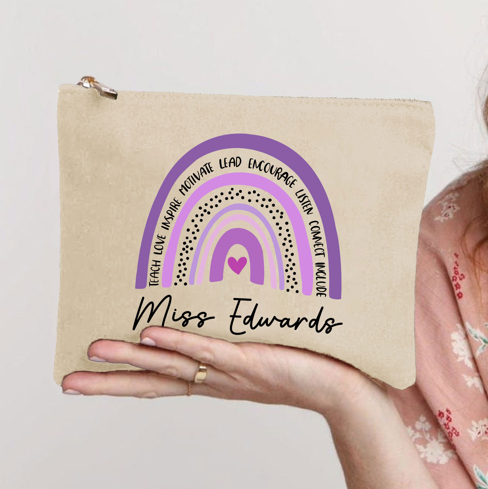 Personalized Purple Rainbow Teacher Makeup Bag