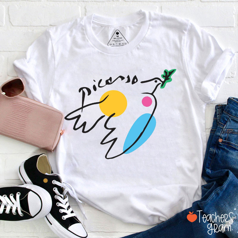 Peace Bird Line Art Teacher T-Shirt