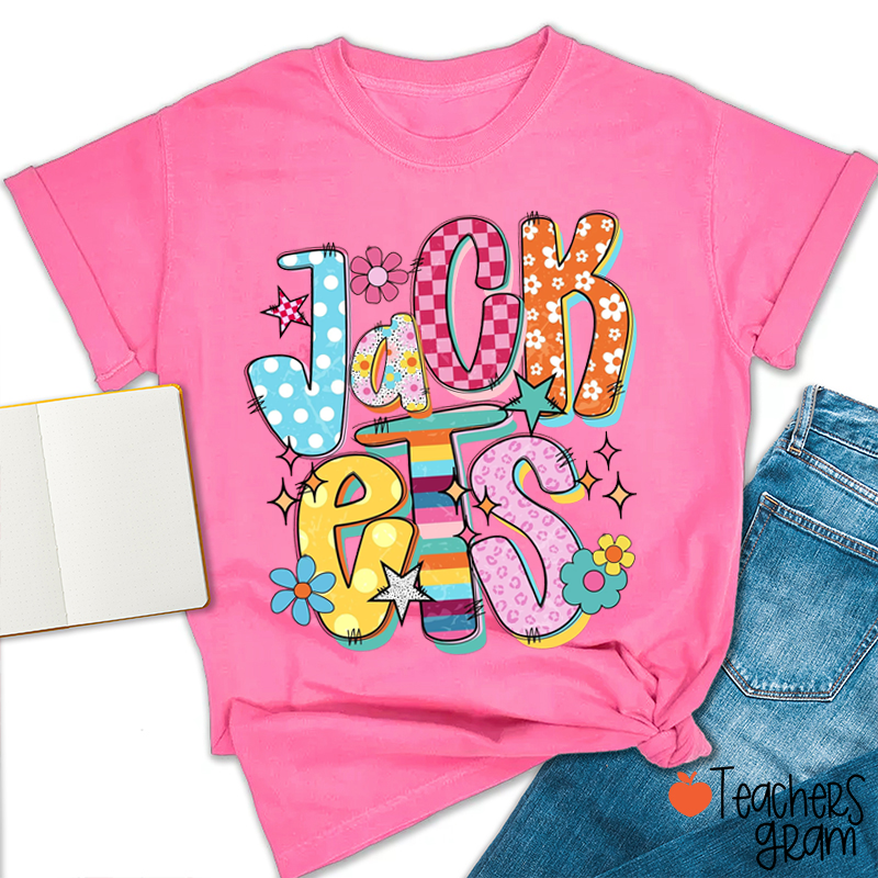 Personalized Mascot Colorful Letter School Spirit Graphic Teacher T-Shirt