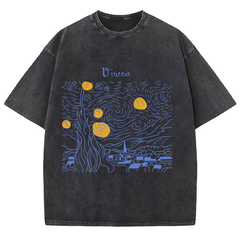 Vincent The Starry Night Teacher Washed T-Shirt