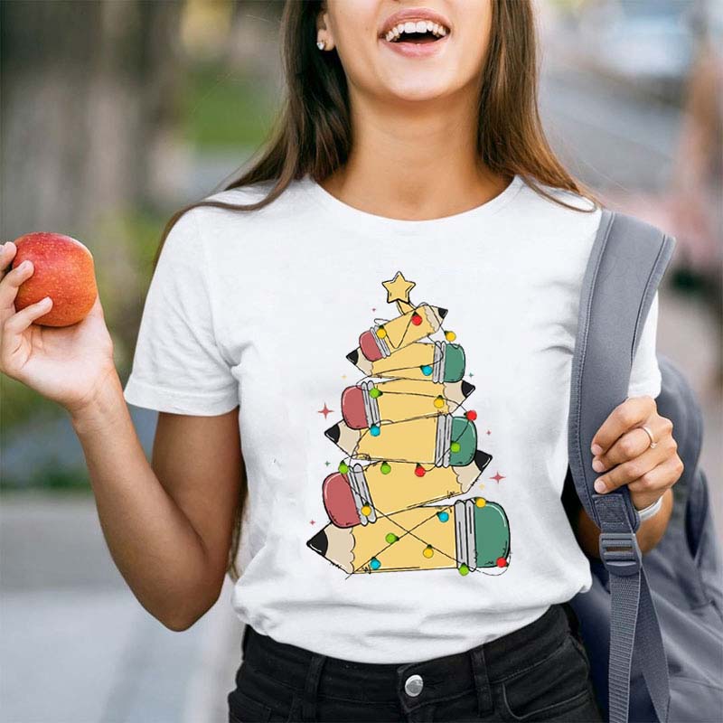 Cute Pencils Christmas Tree Teacher T-Shirt