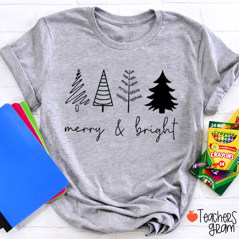 Merry And Bright Christmas Tree Teacher T-Shirt