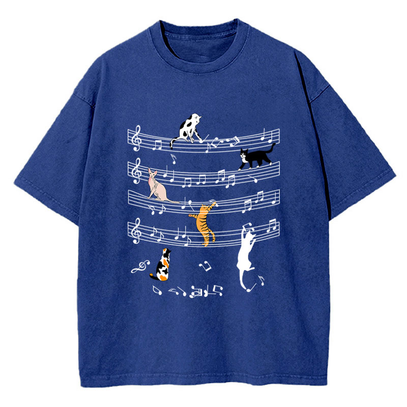 Cats And Music Teacher Washed T-Shirt