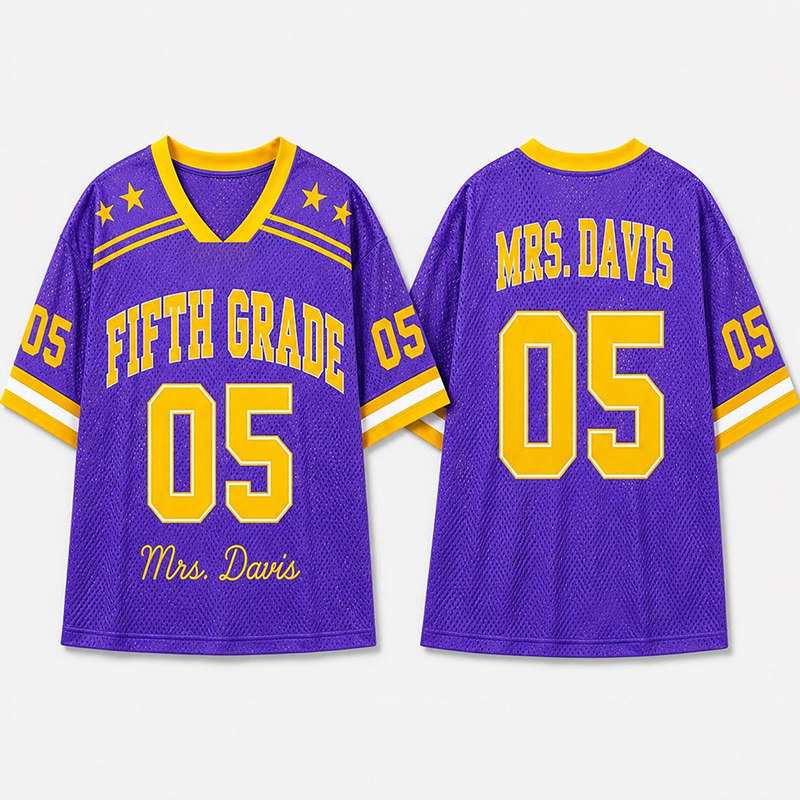 Personalized Grade And Name Preppy Solid First Day Teacher Mesh Jersey