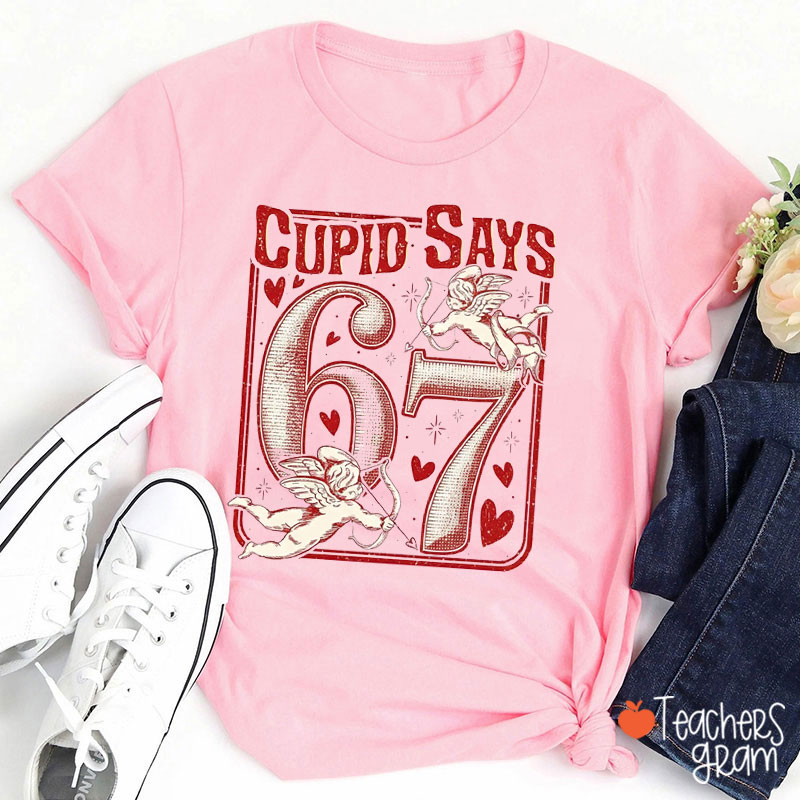 Retro Cupid Says Six Seven Teacher T-Shirt